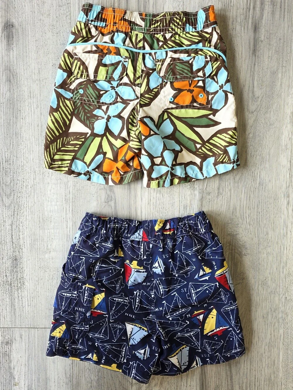 Baby Gap Swim Trunks Lot 2 Boys 6-12 Months Floral Sailboat Mesh Lined